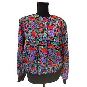 Vintage 80s Michelle Stuart Floral Blouse Bomber Top - Size 6
